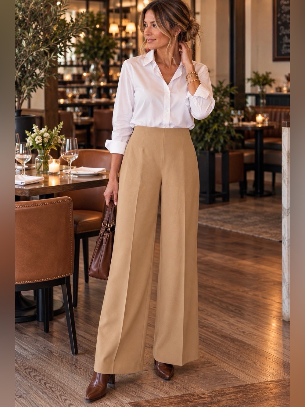 Ralph Lauren Black Label Wide-Leg Camel/Taupe High-Rise Trousers Size 8 Wool